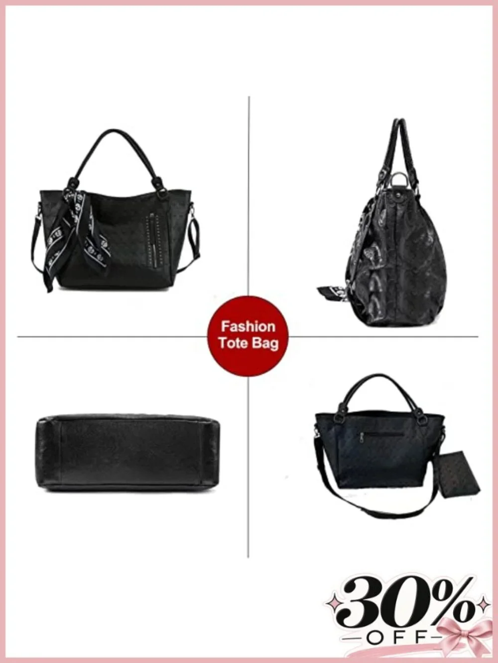 Women Skull Tote Bag Pu Leather Studded Handbag with Wallet Scarf 3Pcs Set